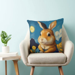 Starry Spring Bunny  Throw Pillow