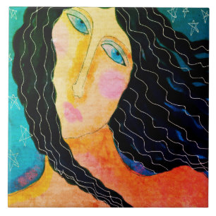 Starry Starry Night Abstract Digital Painting  Tile