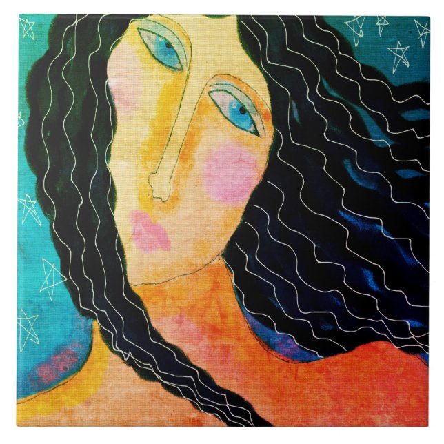 Starry Starry Night Abstract Digital Painting  Tile (Front)