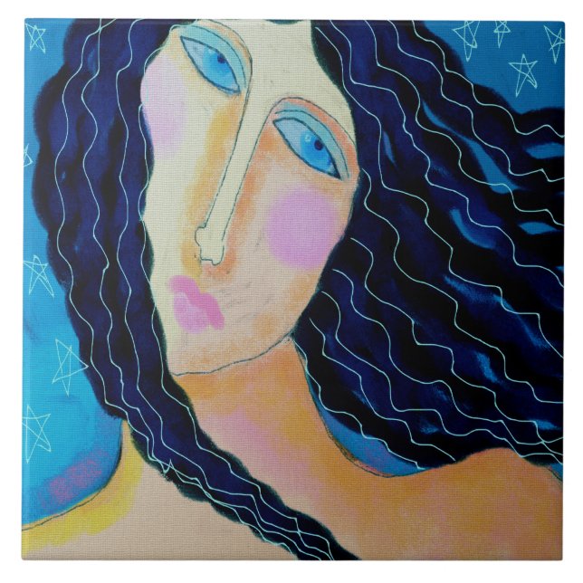 Starry Starry Night Abstract Digital Painting Tile (Front)