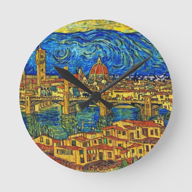 Starry Starry Night Florence Italy Round Clock (Front)