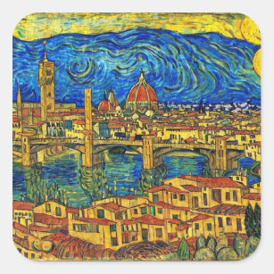 Starry Starry Night Florence Italy Square Sticker