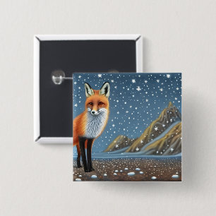 Starry Starry Night Storybook Fox 2 Inch Square Button