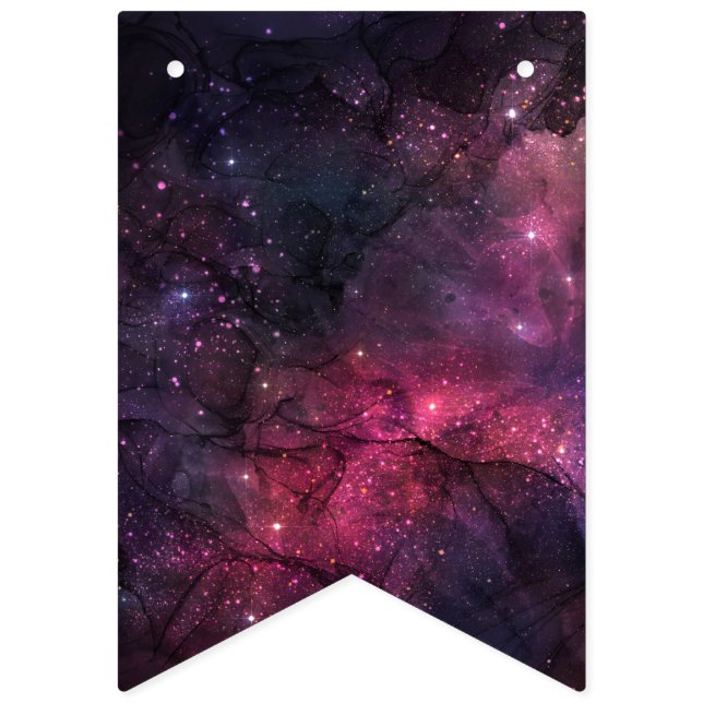 Starry Stars Outer Space Galaxy Planetary Pattern Bunting Flags (First Flag)