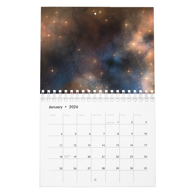 Starry Stars Space Galaxy Blue Black Pattern Calendar (Jan 2026)