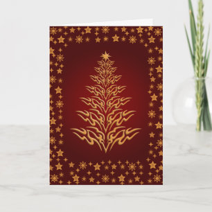 Starry Stylish Christmas Tree Greetings Card Red