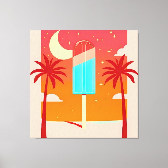Starry Summer Palm Ice Oasis Canvas Print (Front)