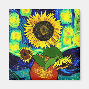 Starry Sunflowers Night Magnet