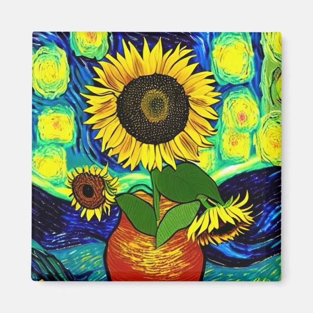Starry Sunflowers Night Magnet (Front)