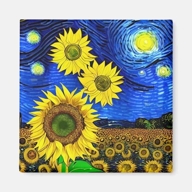 Starry Sunflowers Night Magnet (Front)
