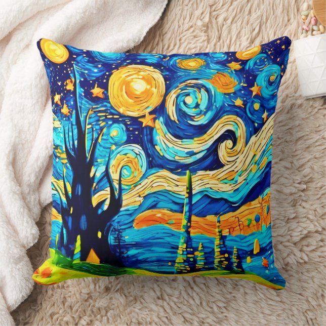 Starry Surrealism Inspired Artwork Throw Pillow (Blanket)