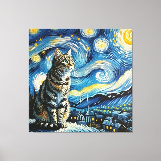 Starry Tabby Cat Portrait - Pet Portrait Canvas Print (Front)