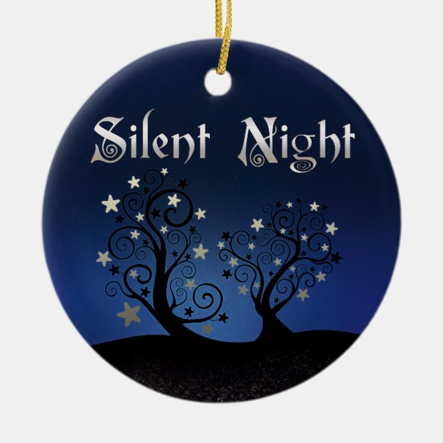 Starry Trees Silent Night Ceramic Ornament (Front)