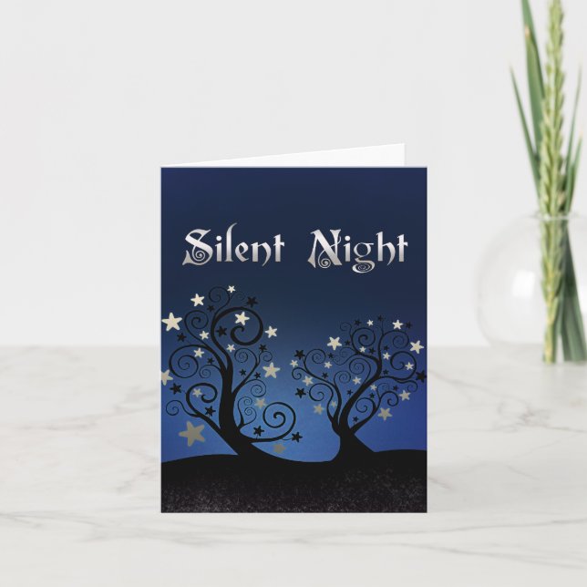Starry Trees Silent Night Holiday Card (Front)