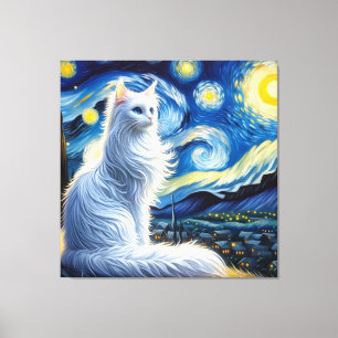 Starry Turkish Angora Cat Portrait - Pet Portrait Canvas Print