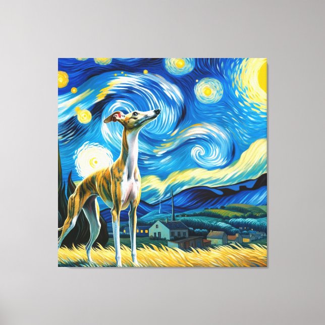 Starry Whippet Dog Portrait - Pet Portrait Canvas Print (Front)