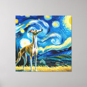 Starry Whippet Dog Portrait - Pet Portrait Canvas Print