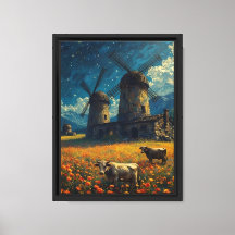 Starry Windmill Meadow Cows