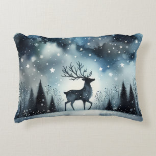 Starry Winter Night Deer Accent Pillow