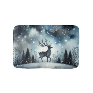 Starry Winter Night Deer Bath Mat