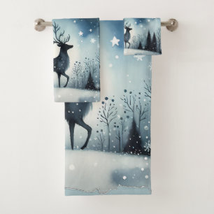 Starry Winter Night Deer Bath Towel Set
