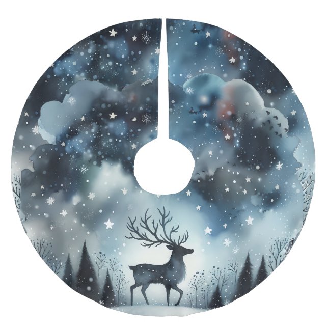 Starry Winter Night Deer  Brushed Polyester Tree Skirt (Front)