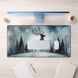 Starry Winter Night Deer Desk Mat