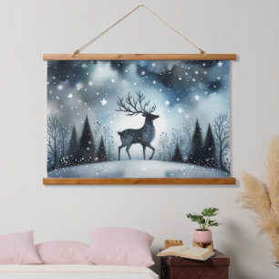 Starry Winter Night Deer Hanging Tapestry