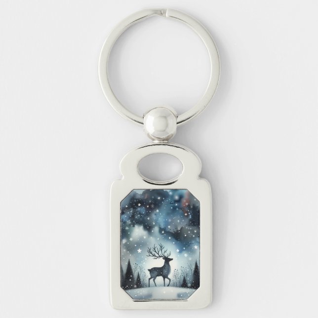 Starry Winter Night Deer Keychain (Front)