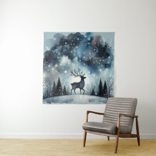 Starry Winter Night Deer Tapestry