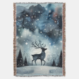 Starry Winter Night Deer  Throw Blanket