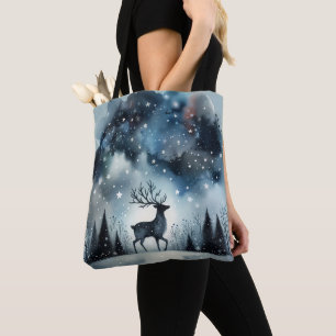 Starry Winter Night Deer  Tote Bag