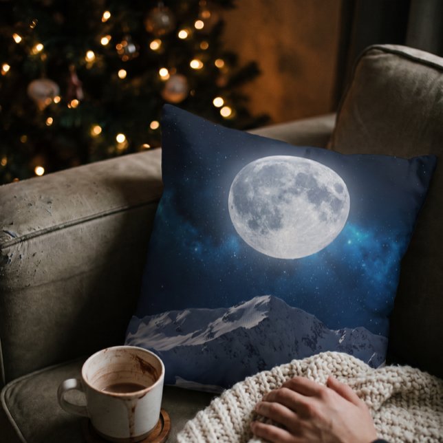 Starry Winter Night Landscape Throw Pillow (Creator Uploaded)