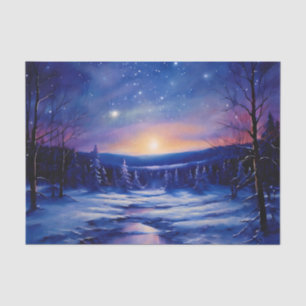 Starry Winter Night Painting with Snow Covered  Tissue Paper