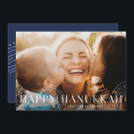 Starry Wish | Elegant Hanukkah Photo Holiday Card<br><div class="desc">Share the joy of Hanukkah with these simple and elegant cards featuring your favourite landscape or horizontal oriented photo in full bleed. "Happy Hanukkah" appears as a white text overlay in modern sans serif lettering embellished with starry galaxy line drawings. Personalize with the year and your family name along the...</div>