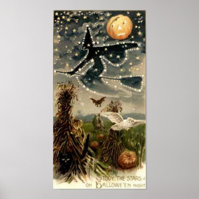 Starry Witch on Broomstick Poster (Front)