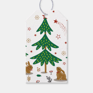Starry Woodland Christmas Forest Rabbits Gift Tags