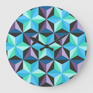 Stars Abstract Geometric Patchwork Large Clock