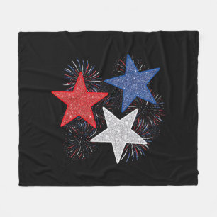 Stars American Flag Fireworks 4th Of July Independ Fleece Blanket