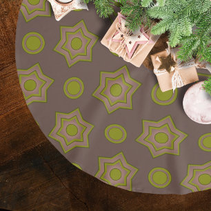 Stars and circles in brown and green brushed polyester tree skirt