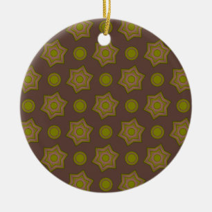 Stars and circles in brown and green ceramic ornament