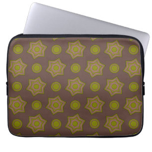 Stars and circles in brown and green laptop sleeve