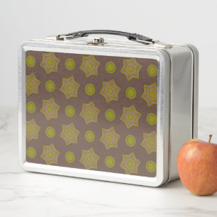 Stars and circles in brown and green metal lunch box