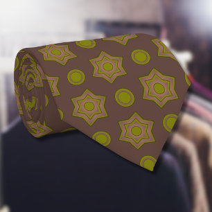 Stars and circles in brown and green tie