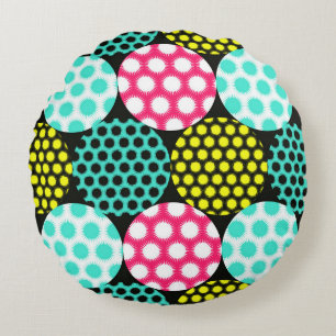 Stars and circles, multicolor pop pattern. round pillow