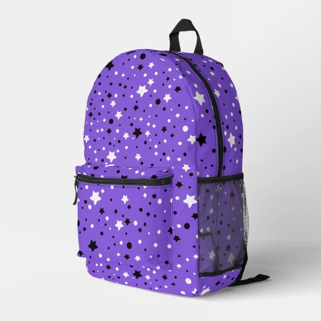 Stars and Circles On Purple Printed Backpack (Back Corner Right)