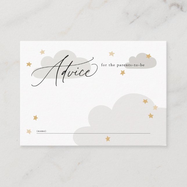 Stars and Clouds Grey Baby Shower Advice Enclosure Card (Front)