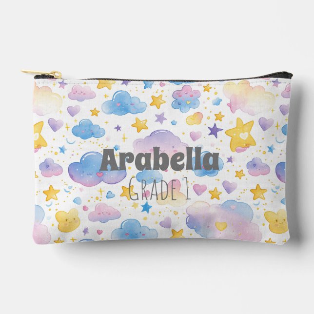 Stars And Clouds Watercolor Kids Accessory Pouch (Front)