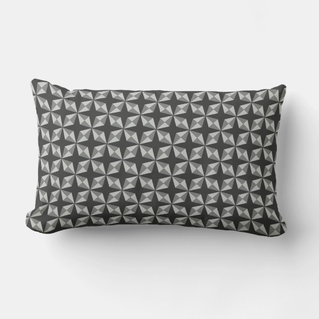Stars and Diamonds pattern Black Grey Lumbar Pillow (Front)