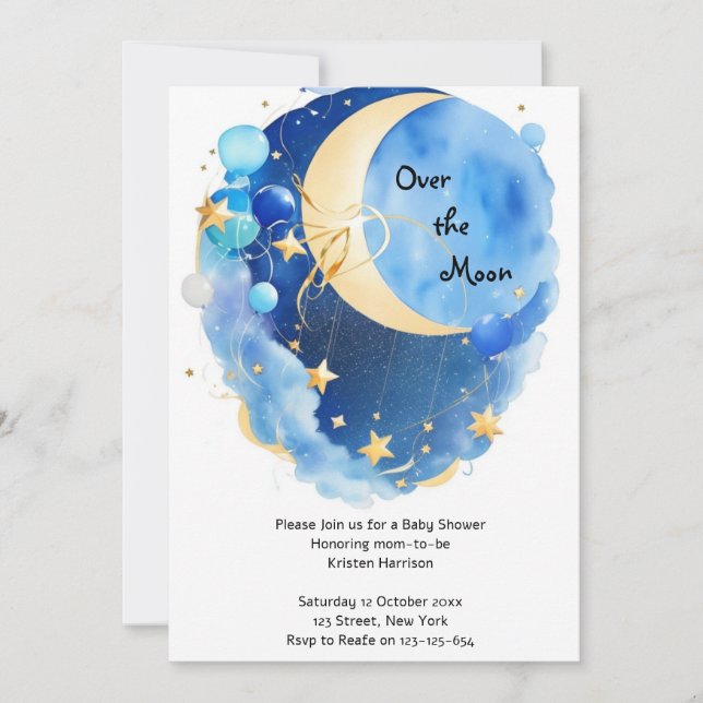 Stars and Moon Baby Shower Invitation (Front)